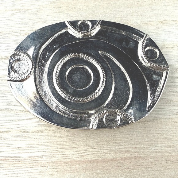 Vintage Belt Buckle Brooch Brutalist Abstract Modernist Silver Tone Oval Pin - Picture 7 of 9